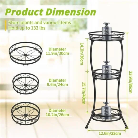 3 Tier Tall Metal Plant Stand, 33 Inch Plant Stands Indoor Outdoor